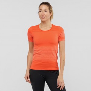 Salomon Essential Move On Seamless T-shirts Damen Orange | 19028-KHTQ