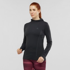 Salomon Essential Seamless Mit Kapuze Langarmhemd Damen Schwarz | 93801-ZQRJ