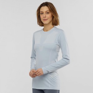 Salomon Primo Warm Seamless Tee W Oberteile Damen Blau | 48931-QABO