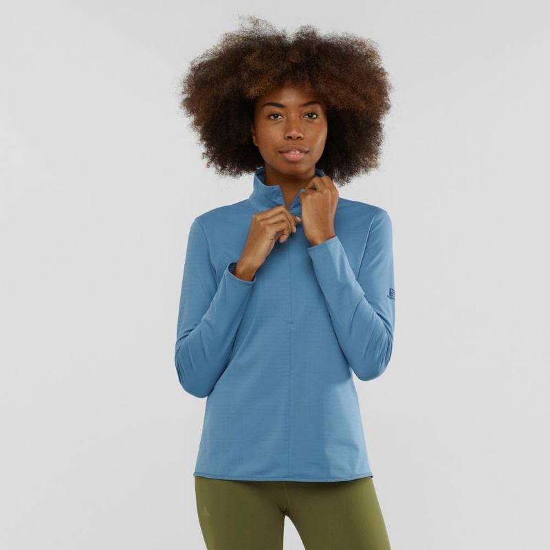 Salomon Essential Lightwarm Pullover Damen Blau | 98504-NYDG