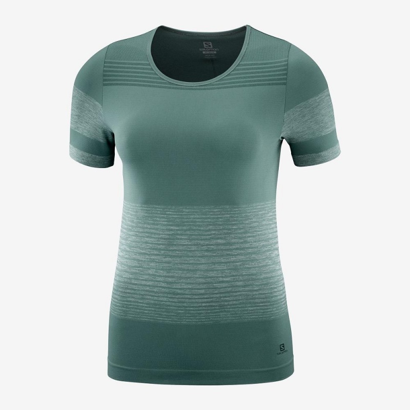 Salomon Essential Move On Seamless T-shirts Damen Grün | 69481-XDNS