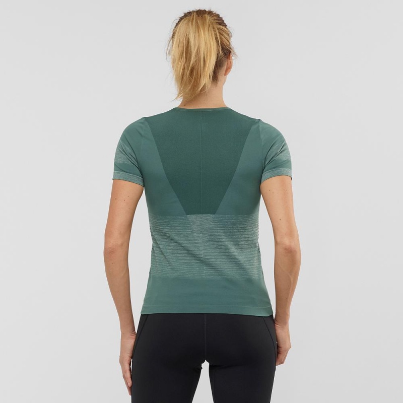 Salomon Essential Move On Seamless T-shirts Damen Grün | 69481-XDNS