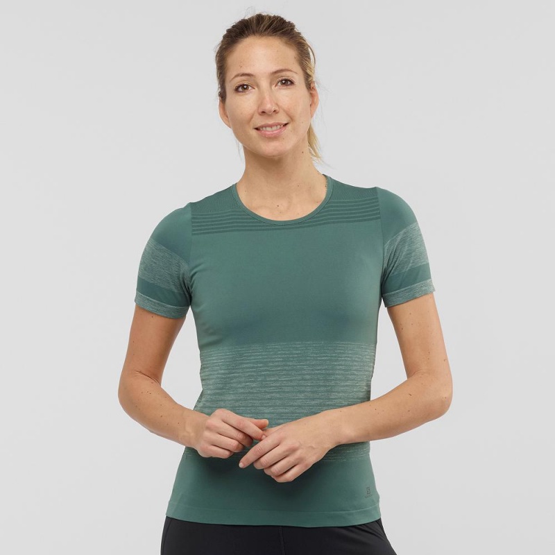 Salomon Essential Move On Seamless T-shirts Damen Grün | 69481-XDNS