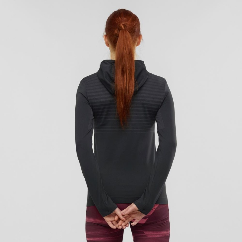 Salomon Essential Seamless Mit Kapuze Langarmhemd Damen Schwarz | 93801-ZQRJ