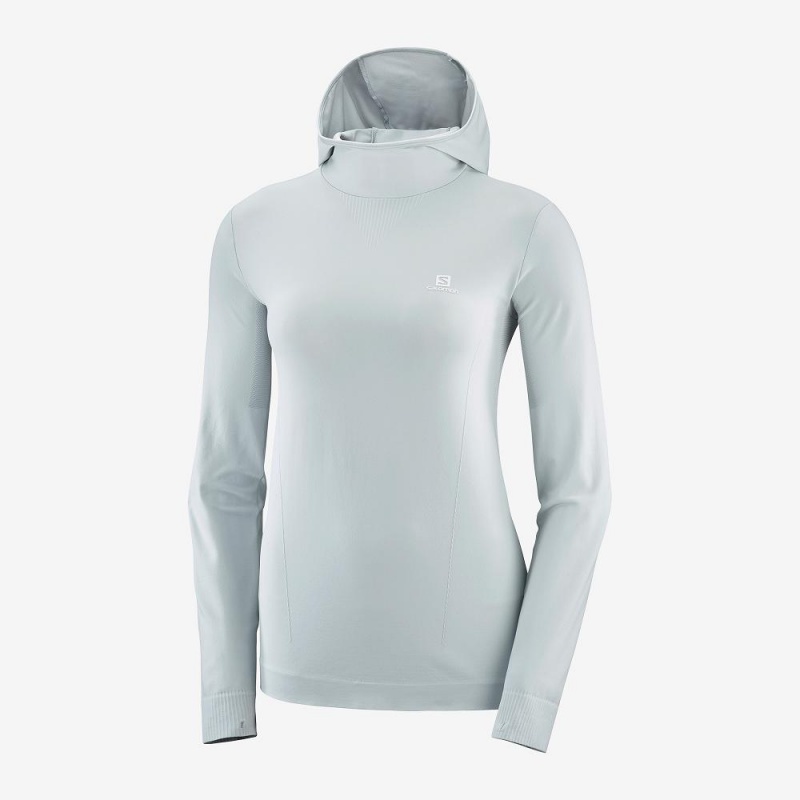 Salomon Essential Seamless Mit Kapuze Langarmhemd Damen Gray | 92734-NYHW