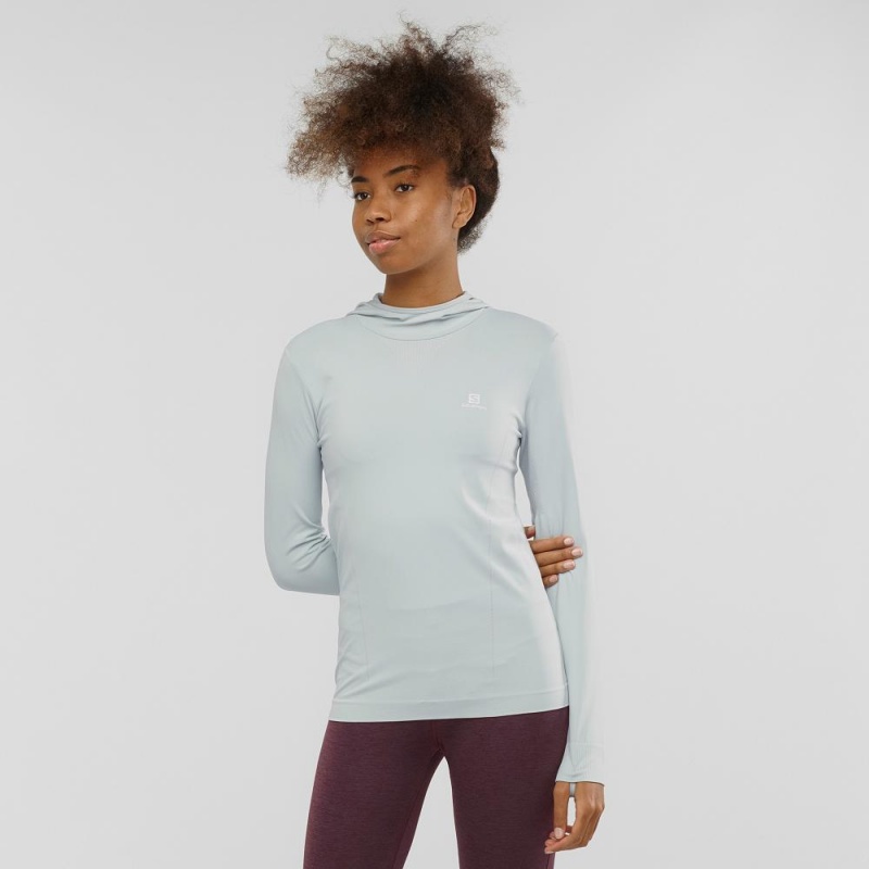 Salomon Essential Seamless Mit Kapuze Langarmhemd Damen Gray | 92734-NYHW