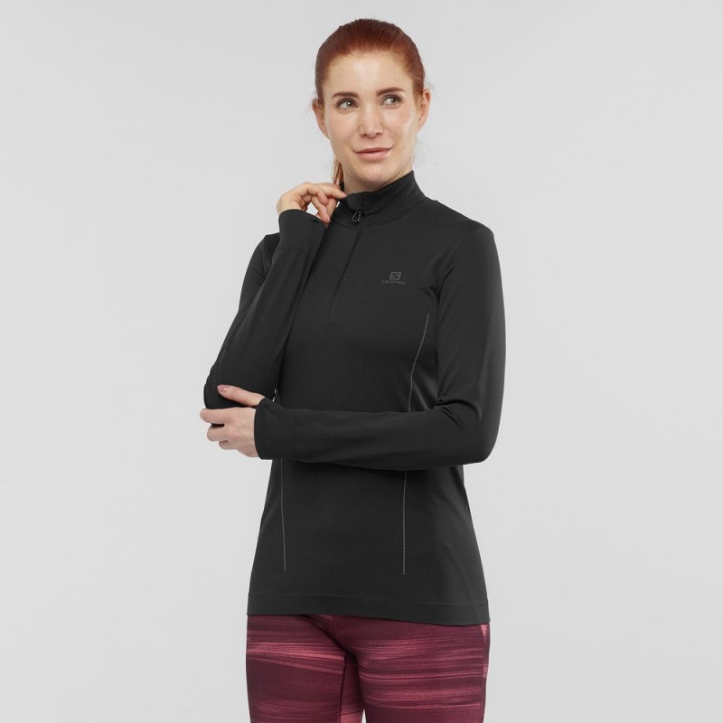 Salomon Essential Seamless Pullover Damen Schwarz | 71640-DJOP