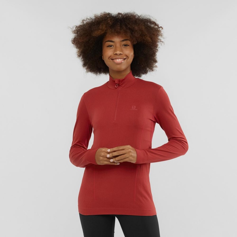 Salomon Essential Seamless Pullover Damen Rot | 84375-EZYQ