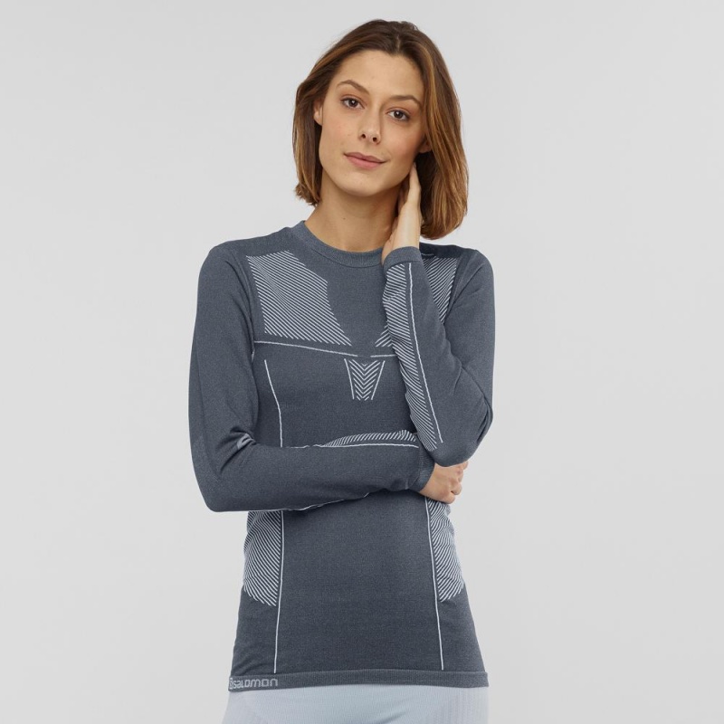 Salomon Primo Warm Seamless Tee W Oberteile Damen Gray | 03524-YPLE