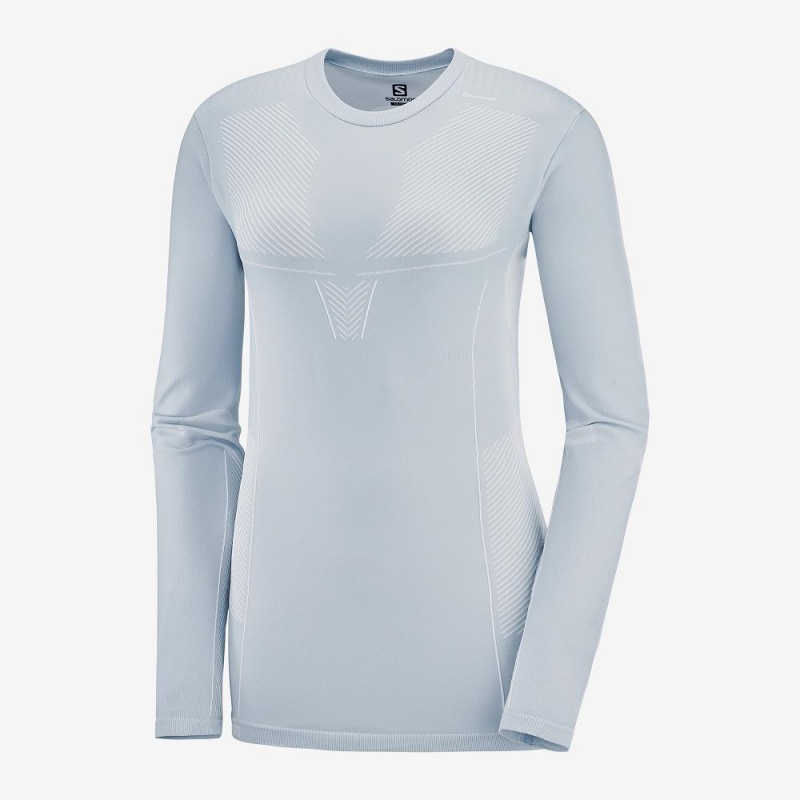 Salomon Primo Warm Seamless Tee W Oberteile Damen Blau | 48931-QABO