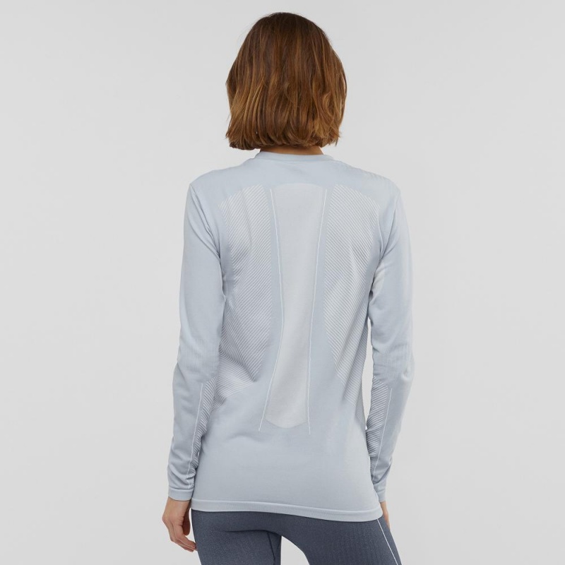 Salomon Primo Warm Seamless Tee W Oberteile Damen Blau | 48931-QABO